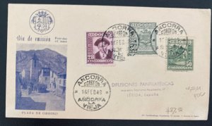 1948 Andorra First Day Airmail Cover FDC To Lerida Spain Sc#48-51