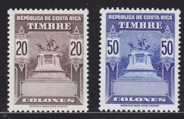 Costa Rica, MNH. c. 1935 Revenues, 2 Proofs in Issued Colors