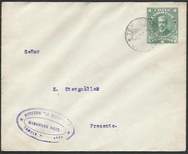 CHILE 1915 4c envelope used locally - TEMUCO cds...........................61307