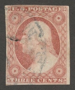 DS-1643 GENERAL ISSUE 1855 SCOTT 11 3c DULL RED CREASED FULL MARGINS $15