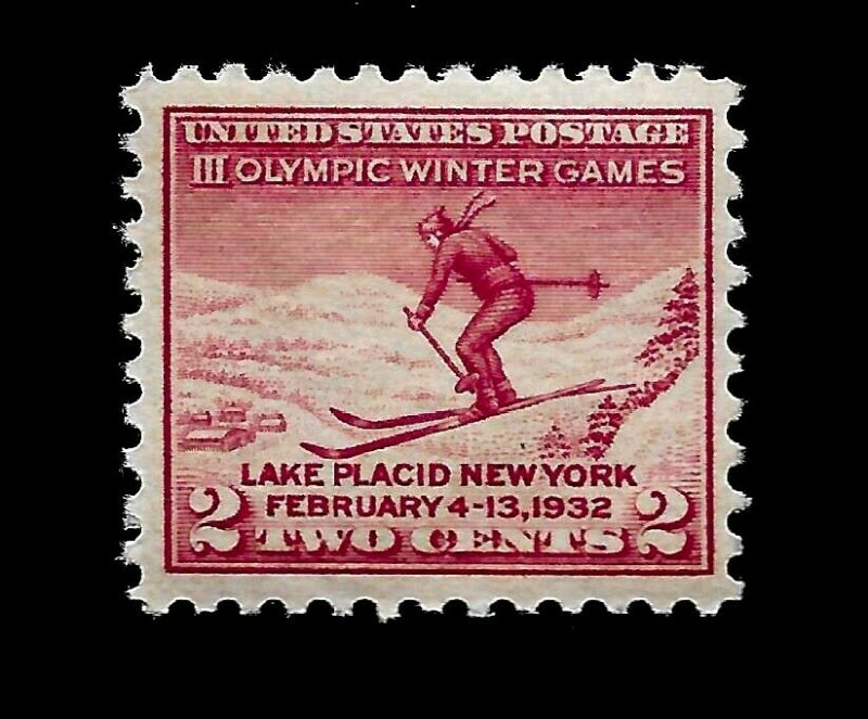 US 1932 Sc# 716 2 c Skier Olympic Games Mint NH - Vivid Color - Centered - GEM