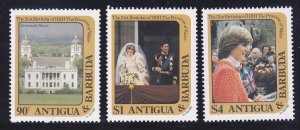 Antigua 663-65 1982 Princess Diana 21st Birthday Full Set Very Fine