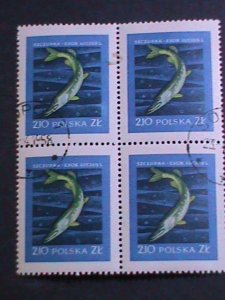 ​POLAND-1958 SC# 812  PIKE.VERT FISH CTO BLOCK FANCY CANCEL VERY FINE