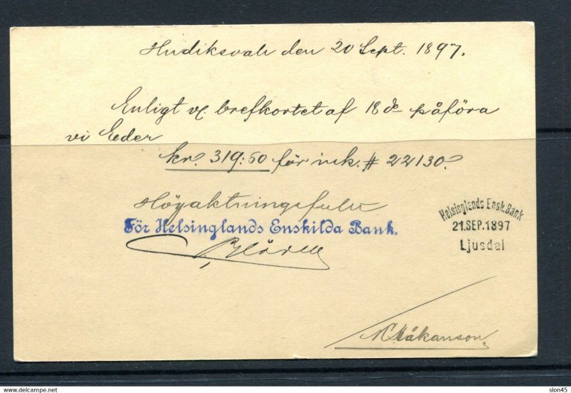 Sweden 1897 Postal Stationary Card Used 14327