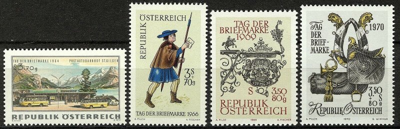 Austria 1964-70, Day of the postage stamp, 4 issues VF MNH, Mi cat 2,8€