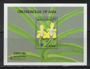 Bhutan  #888 (1990 Orchids - Expo '90 sheet) VFMNH CV $6.00