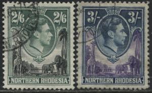 Northern Rhodesia KGVI 1938 2/6d and 3/ used