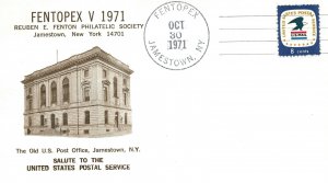 THE OLD U.S. POST OFFICE AT JAMESTOWN N.Y. CACHET IMAGE ON FENTOPEX V 1971 COVER