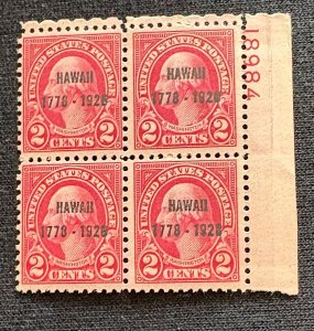 US Stamps # 647 MNH Plate Block Of 4 Scott Value $180.00