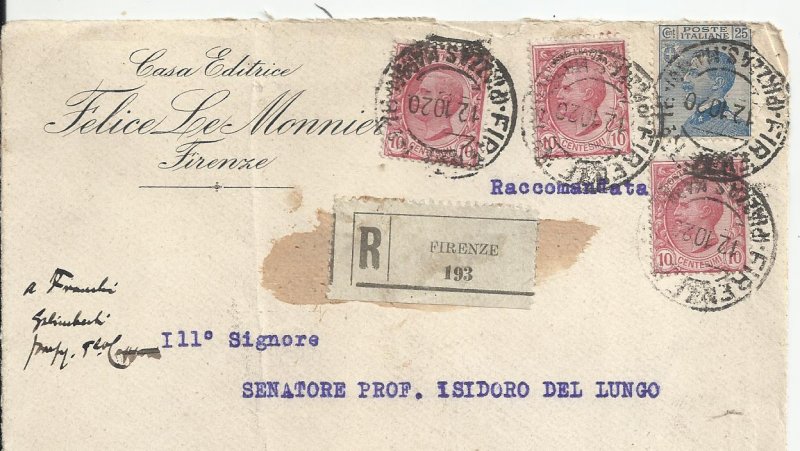 ITALY 1920 - REGISTERED COVER