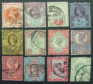 Great Britain, Scott 111-122, Complete set, used except the 4 1/2 d stamp