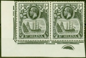St Helena 1936 1/2d Grey-Black & Black SG97hc Cleft Rock V.F LMM Pl Corner Pair