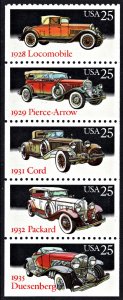 SC#2385a 25¢ Classic Cars Booklet Pane of Five: No Tab (1988) MNH