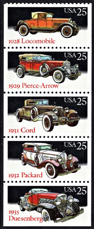 SC#2385a 25¢ Classic Cars Booklet Pane of Five: No Tab (1988) MNH