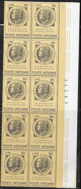 Vatican City #516  90l  Bramante plate# block of 10  (MNH) CV$2.50