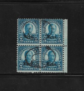 US Stamps: #663; 5c 1929 Kans. Overprint Issue Block/4; Used