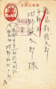 Japanese Forces in Taiwan to Japan, Postal Card, Censored (M3161)