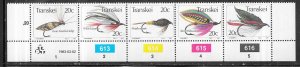 SOUTH AFRICA-TRANSKEI  #72a-e  Fishing Flies  strip of 5 (MNH) 2.00