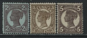 Queensland QV 1897 2 1/2d, 3d, and 5d mint o.g. hinged