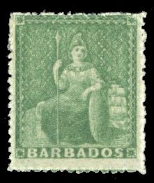 Barbados #15 Cat$35, 1861 1/2p green, hinged