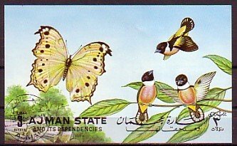 Ajman, Mi cat. 2035, BL438. Butterfly & Birds s/sheet. Canceled. ^