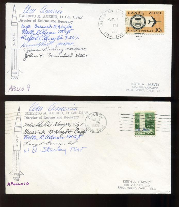 Canal Zone Apollo 9 & 10 Rescue & Recovery Crew Signed Covers ex Gibbs LV6563
