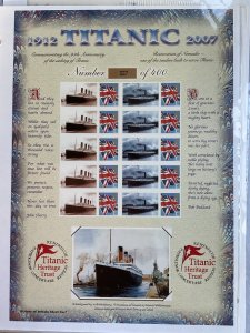 2007 The Titanic 95th Anniv History of Britain 7 - Ltd Edit of 400 Smiler Sheet