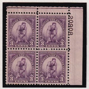 1932 Los Angeles Olympics Sc 718 MNH 3c purple plate block of 4 (V9