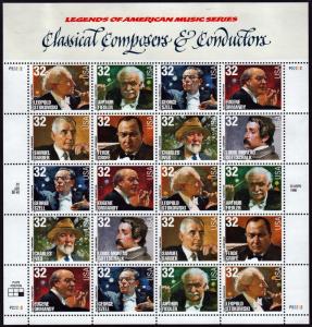 SC#3158-65 32¢ Classical Composers & Conductors Sheet of Twenty (1997) MNH