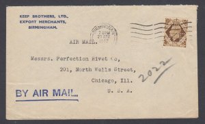 Great Britain Sc 248 perfin B / K B on 1947 cover Birmingham to Chicago