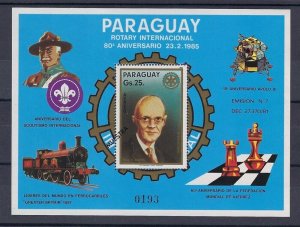 1985 Scouts Paraguay Rotary chess Apollo space SS #'d Muestra Specimen overprint