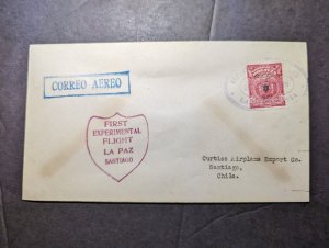 1928 Bolivia Airmail Dolittle Test Flight Cover La Paz to Santiago Chile