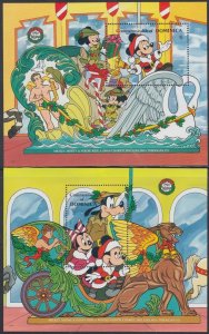 DOMINICA # 1279-80 DISNEY SET of 2 SOUVENIR SHEETS for 1990 CHRISTMAS HOLIDAY