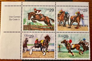 US # 2759a Sporting Horses block of 4 29c 1993 Mint NH