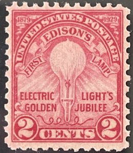 Scott #655 1929 2¢ Edison unused HR