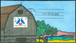 1990 Romance AR, LEE MITCHELL HANDPAINTED Love Stamp, Barn in Field Design #2440