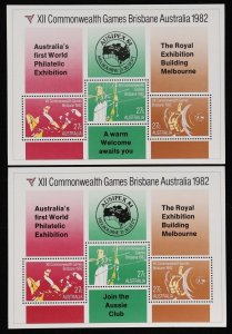 AUSTRALIA 1982 Commonwealth Games M/S set of 5 Ausipex 84 overprints. MNH **