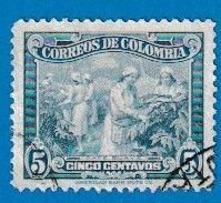 COLOMBIA SCOTT#574 1949 5c COFEE PICKING - USED