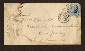 1883 Great Britain Cover Scott #82 Plate 22 Sent To NJ Oct 21st London Cancel