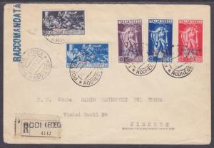Italy, Aegean Sc C1-C3 + Rhodes Sc 26-27 on 1930 Registered Cover to Firenze