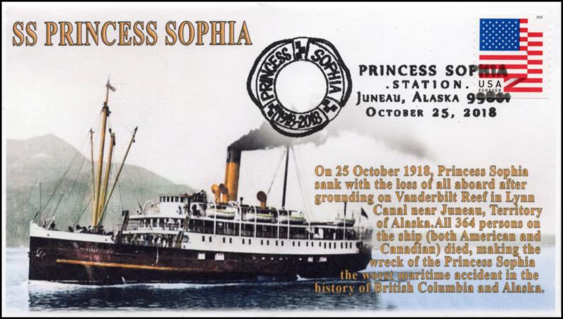 18-290, 2018,SS Princess Sophia, Pictorial, Postmark, Juneau AK, Shipwreck