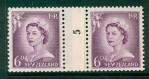 New Zealand 1956 QEII Redrawn 6d Mauve Coil Join #5 Upwards  MH/MUH Lot25622