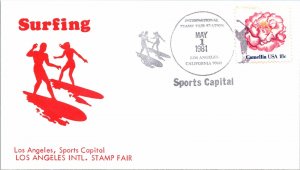 LOS ANGELES INTERNATIONAL STAMP FAIR SPORTS TOPICAL CACHET EVENT COVER SURFING