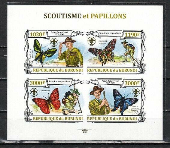 Burundi, 2012 issue. B. Powell and Scouts with Butterflies, IMPERF sheet of 4.