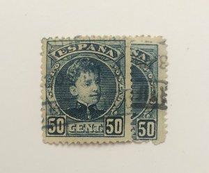 Spain - 1901 King Alphonso XIII Stamp Pair, Sc#s 283,283b (Error CV$1100+)