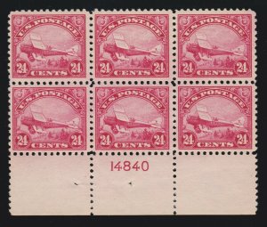 US C6 24c Air Mail Mint Plate Block of 6 Bottom #14840 VF-XF OG 2LH/4NH SCV$1700