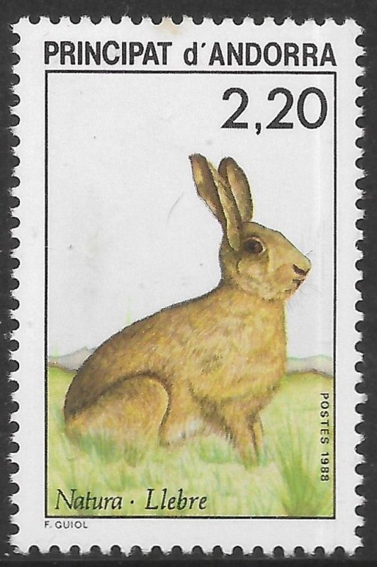 French Andorra Scott 368 MNH 2.20F Hare (Llebre) Nature 1988 Issue, rabbit
