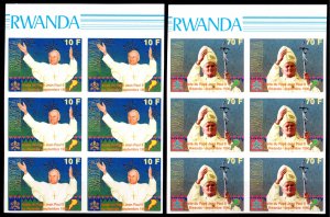 RWANDA 1990 Sc#1353/1354 POPE JOHN PAUL II Block of  6  IMPERFORATED MNH