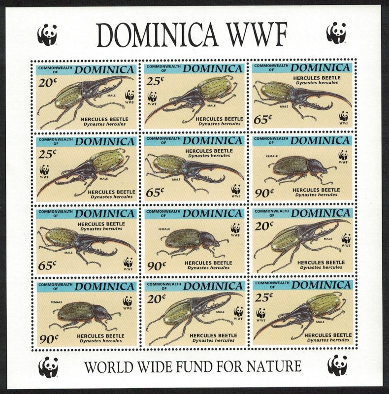 Dominica WWF Hercules Beetle Sheetlet of 3 sets SG#1799-1802 MI#1804-1807