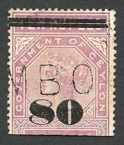 Ceylon Telegraph SGT108 80c on 10r Rose-Lilac Only 560 issued